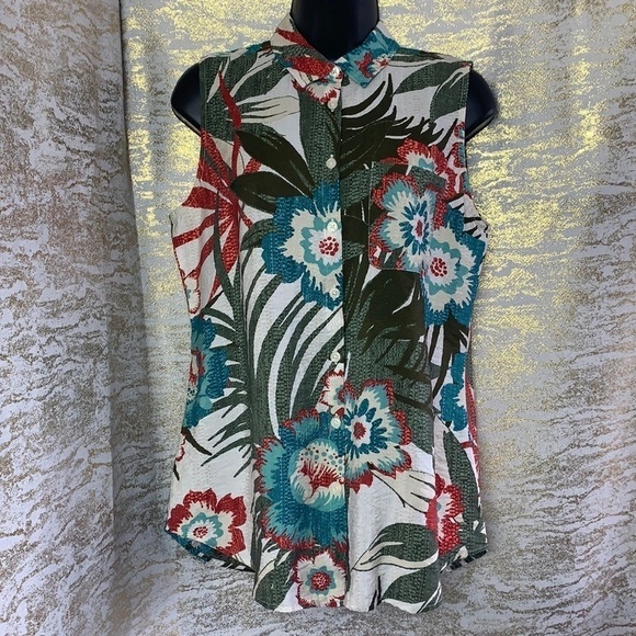 Van Heusen Tropical Floral Button Down Shirt Blouse Size S - Picture 2 of 13